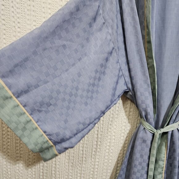 Vintage Maidenform Checkered Pastel Blue & Green Lingerie Silky Robe Size Large - Picture 8 of 13